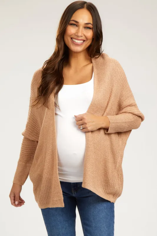Beige Knit Dolman Sleeve Maternity Cardigan sold by Pinkblush
