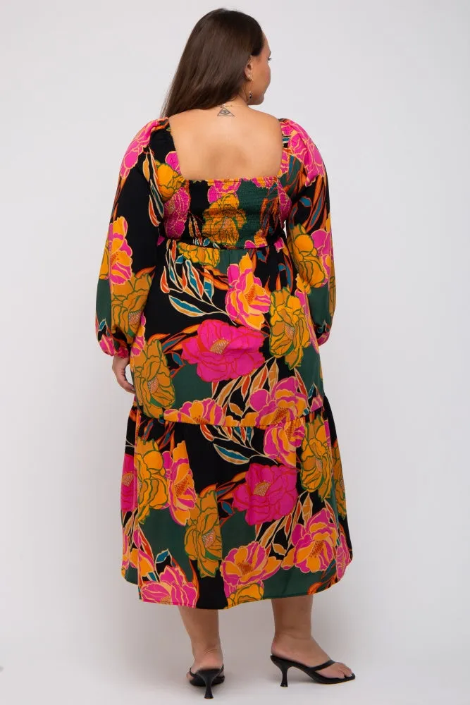 Black Floral Long Sleeve Plus Midi Dress sold by Pinkblush product image thumbnail 3