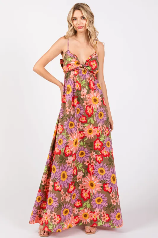 Olive Floral Cutout V-Neck Maxi Dress sold by Pinkblush