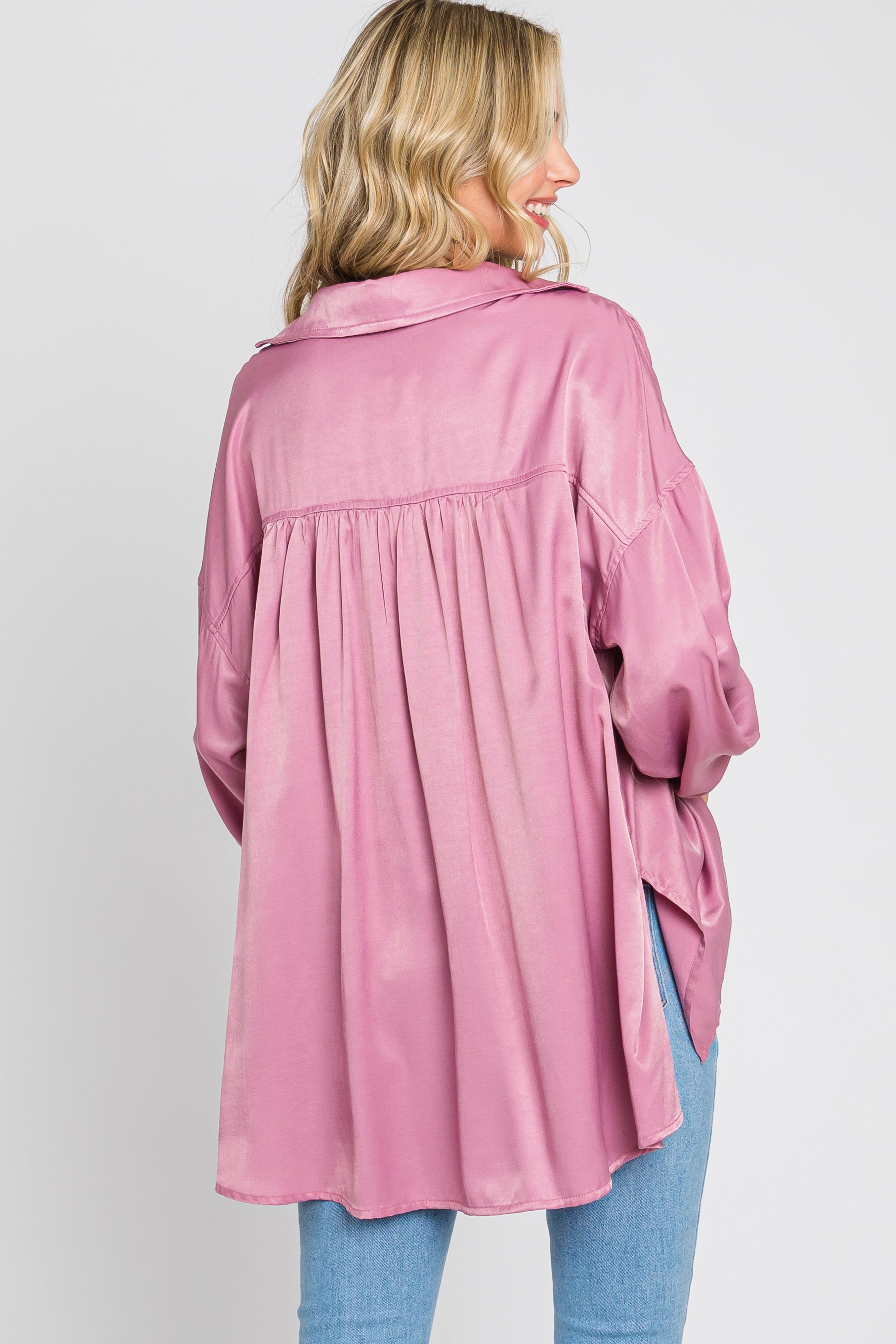 Mauve Silk Collared V-Neck Long Sleeve Blouse sold by Pinkblush product image thumbnail 3