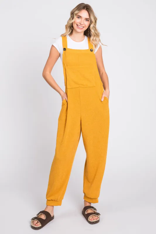 Yellow Front Pocket Knit Overalls made by Pinkblush