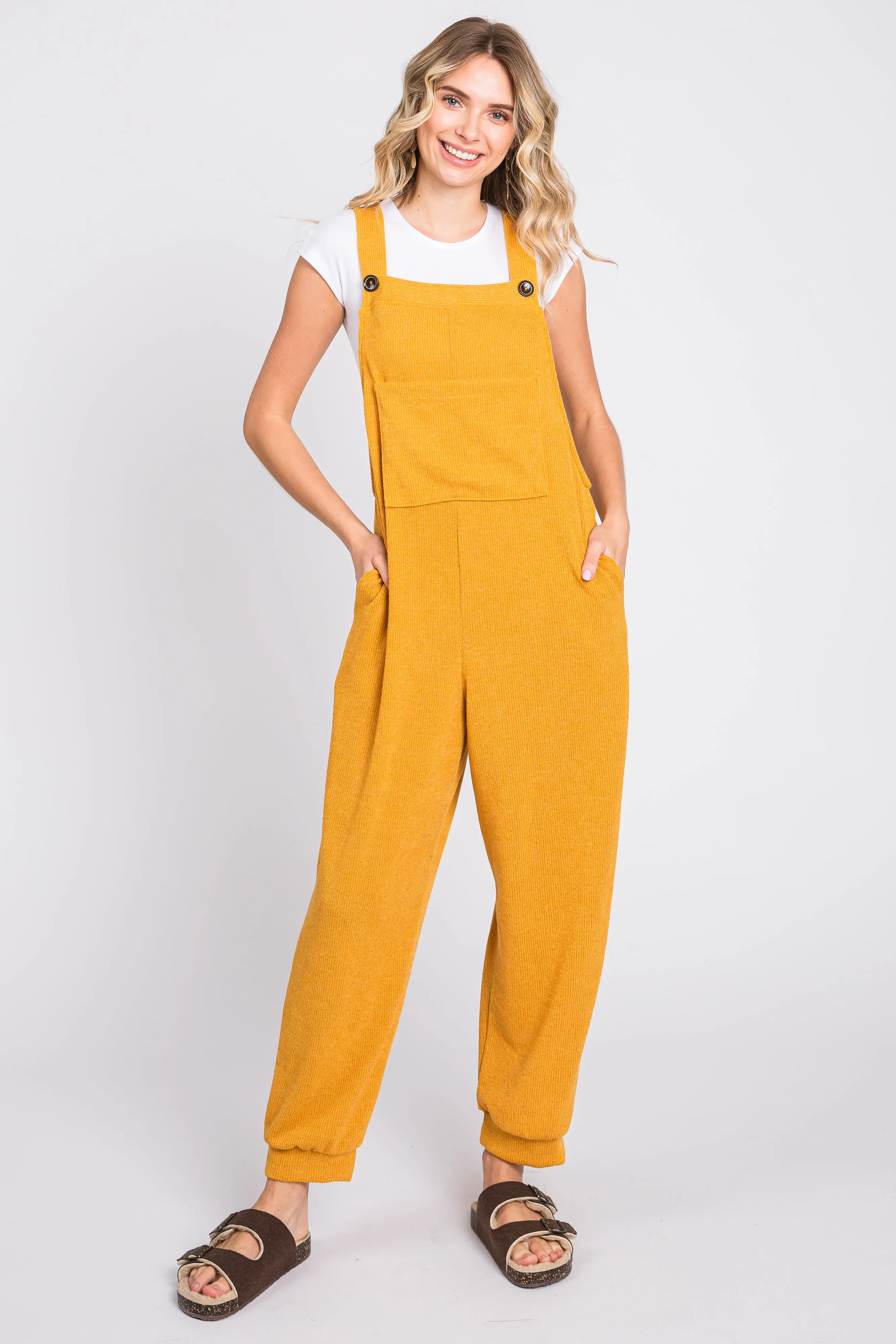 Yellow Front Pocket Knit Overalls sold by Pinkblush