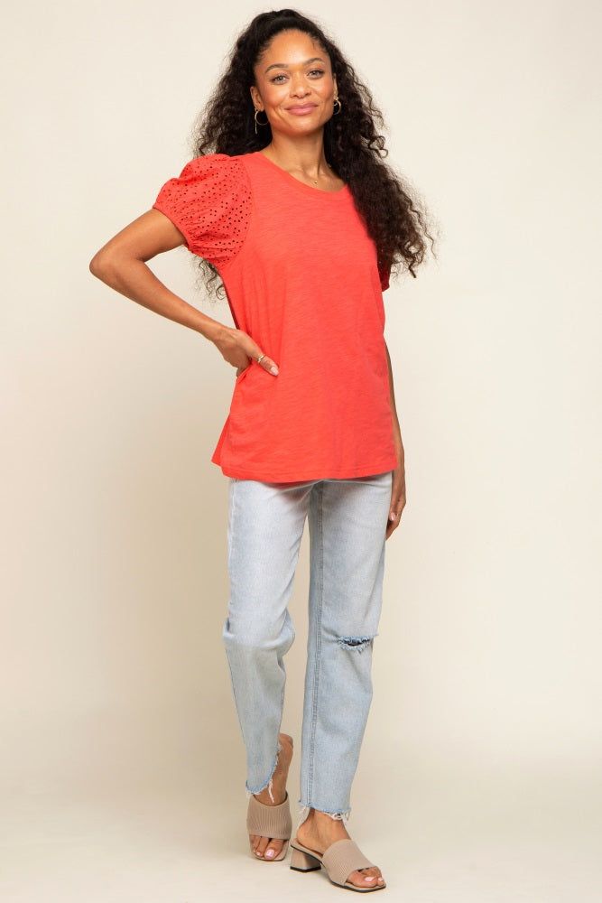 Coral Eyelet Lace Short Sleeve Top sold by Pinkblush product image thumbnail 5