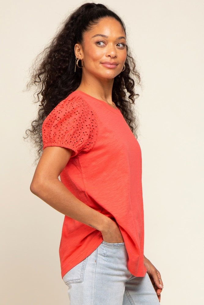 Coral Eyelet Lace Short Sleeve Top sold by Pinkblush product image thumbnail 2