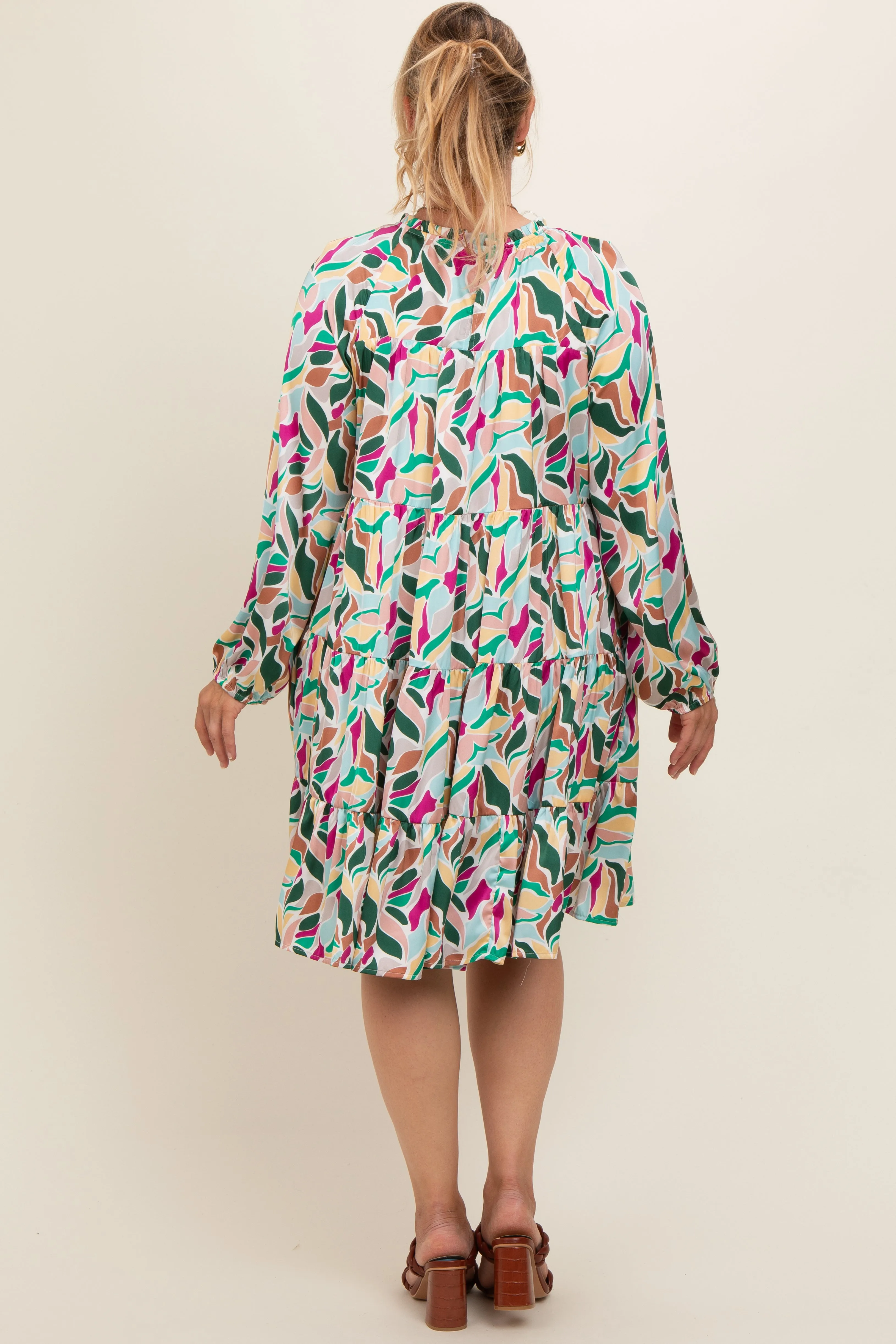 Magenta Print Satin Tiered Maternity Plus Dress sold by Pinkblush product image thumbnail 4