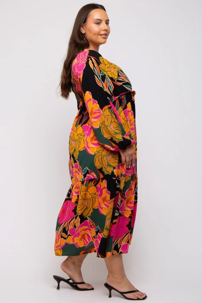 Black Floral Long Sleeve Plus Midi Dress sold by Pinkblush product image thumbnail 2