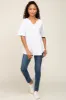 White Oversized V-Neck Cuffed Short Sleeve Tee sold by Pinkblush