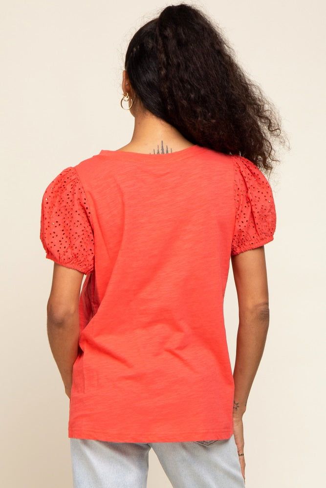 Coral Eyelet Lace Short Sleeve Top sold by Pinkblush product image thumbnail 3