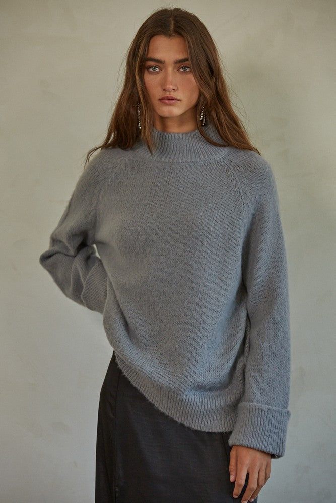 Grey Mock Neck Sweater sold by Pinkblush