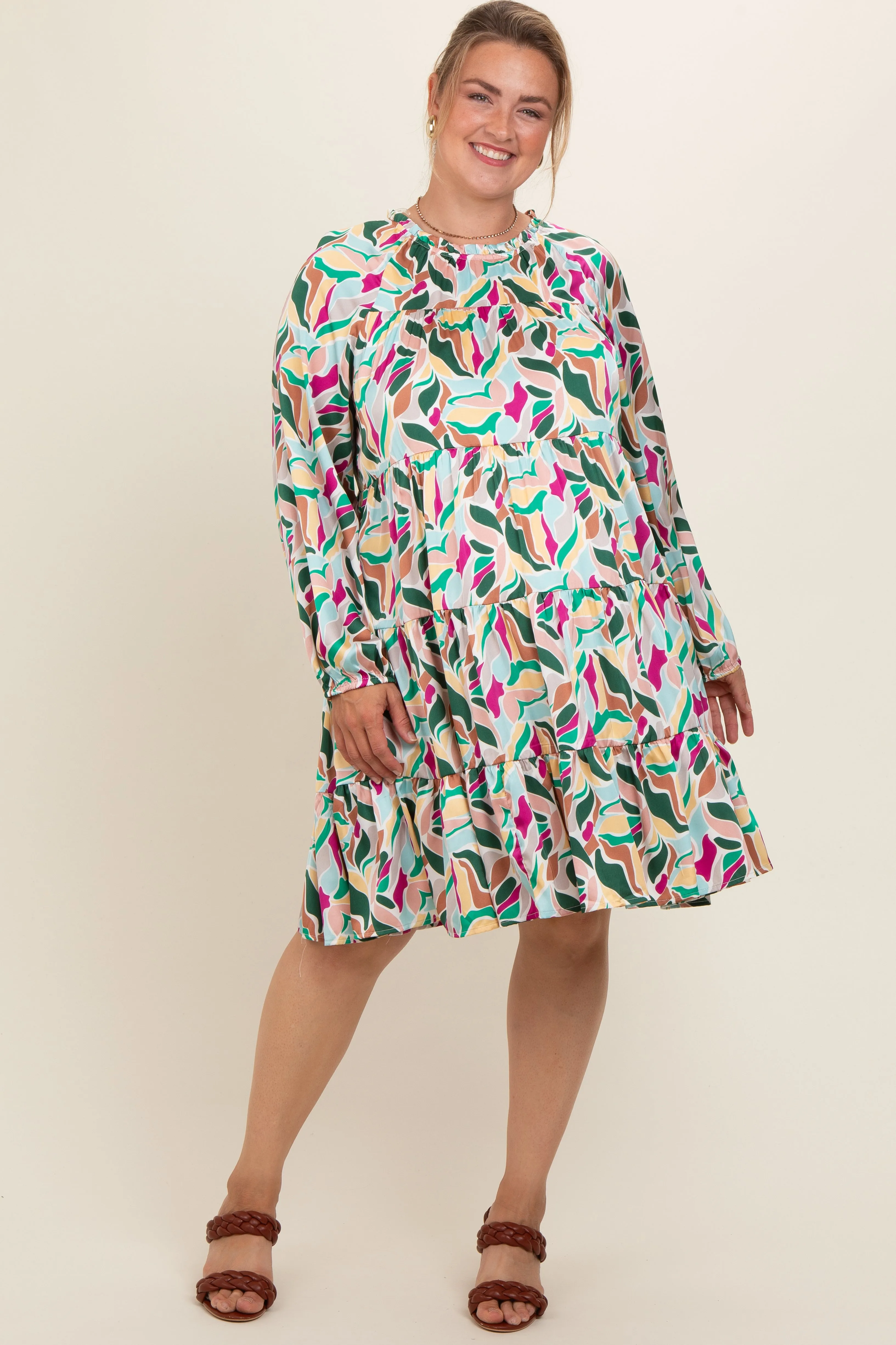 Magenta Print Satin Tiered Maternity Plus Dress sold by Pinkblush product image thumbnail 2