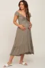 Olive Smocked Ruched Ruffle Hem Maternity Maxi Dress sold by Pinkblush