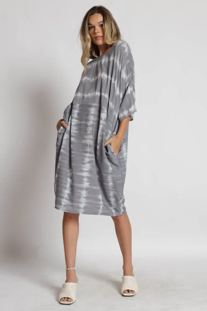Grey Tie Dye Print Dress sold by Pinkblush
