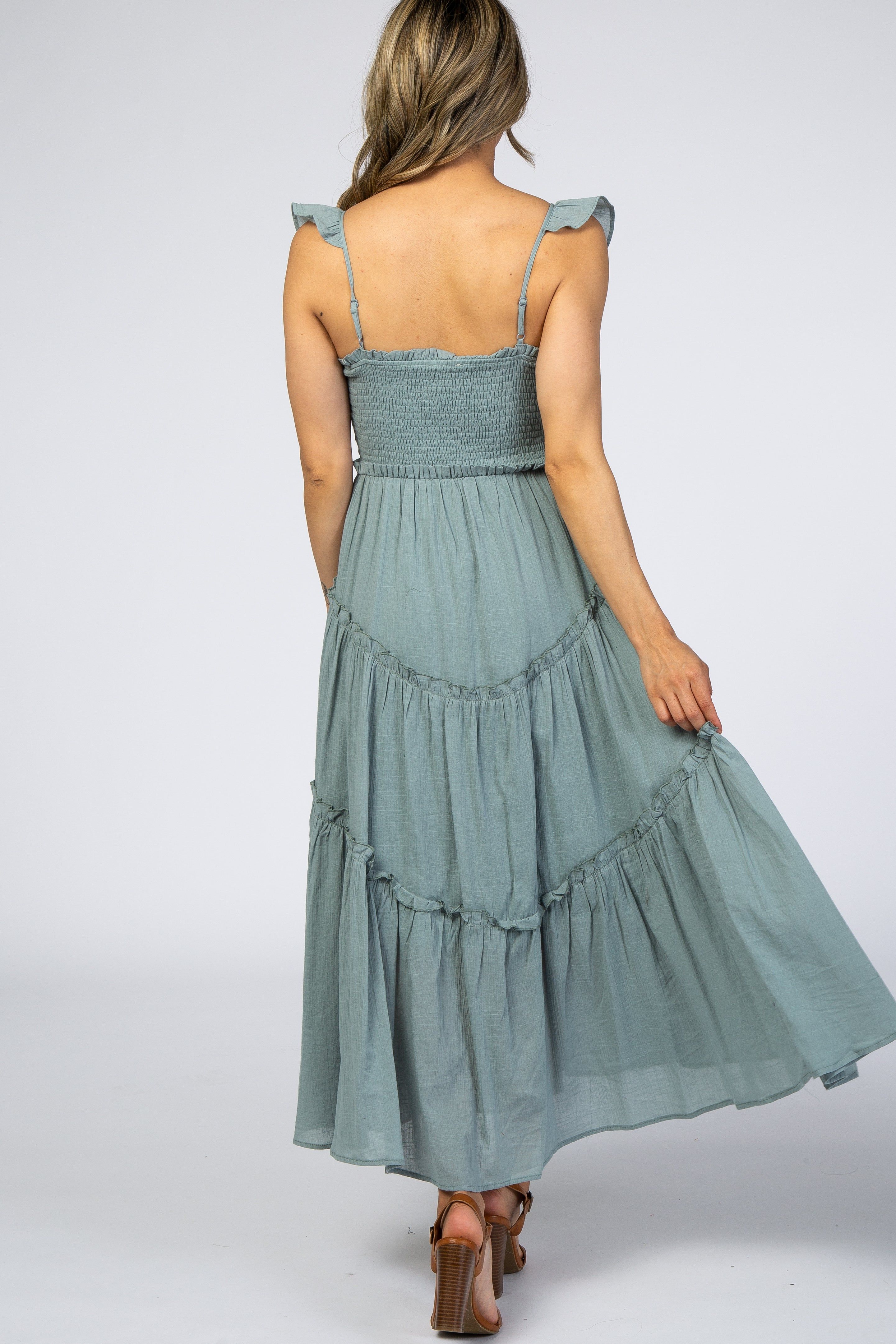 Light Olive Smocked Ruffle Accent Dress sold by Pinkblush product image thumbnail 3