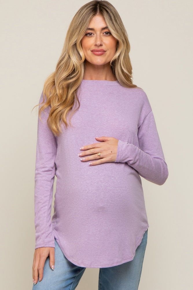 Lavender Long Sleeve Curved Hem Maternity Top sold by Pinkblush