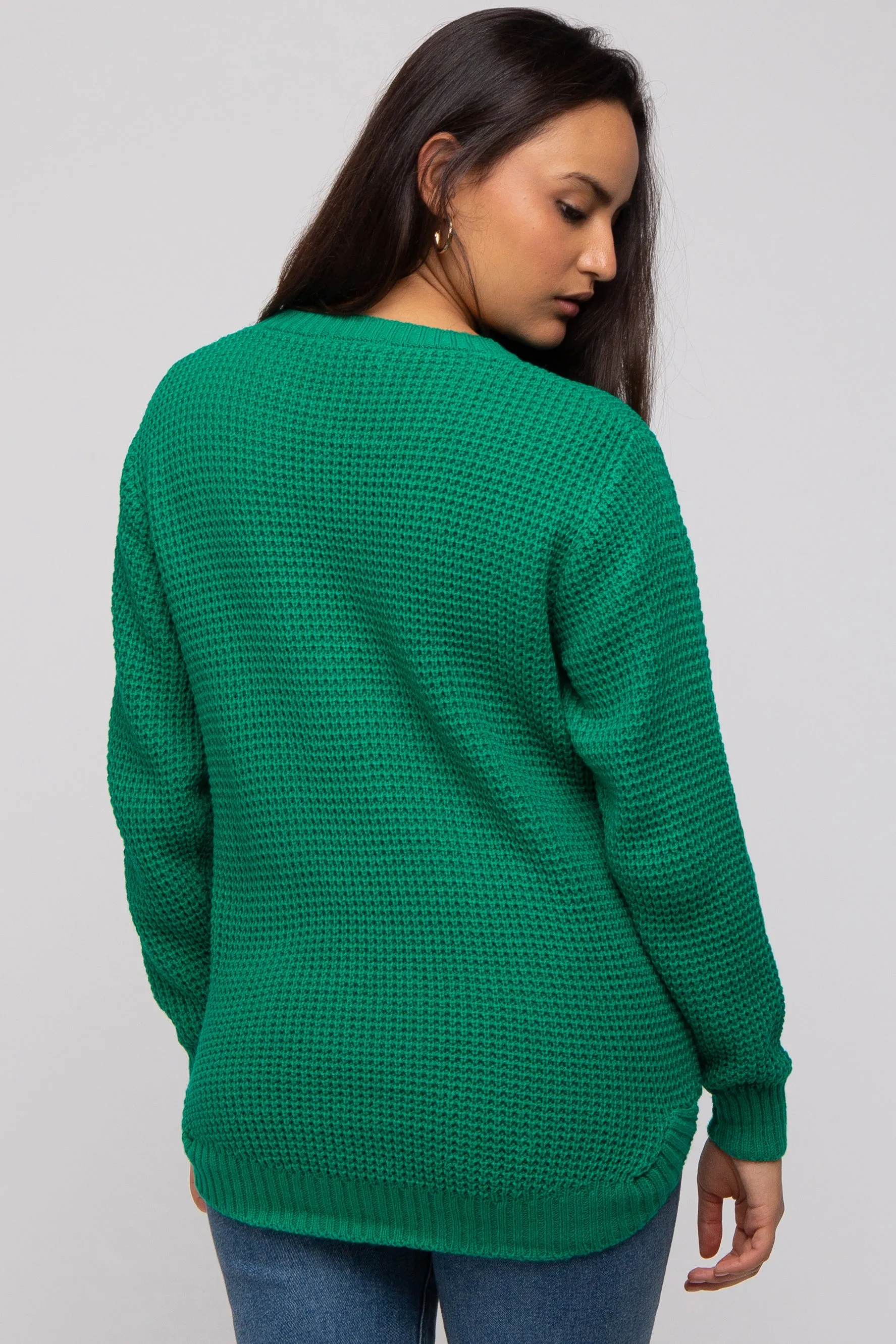Emerald Green Waffle Knit Round Hem Sweater sold by Pinkblush product image thumbnail 3