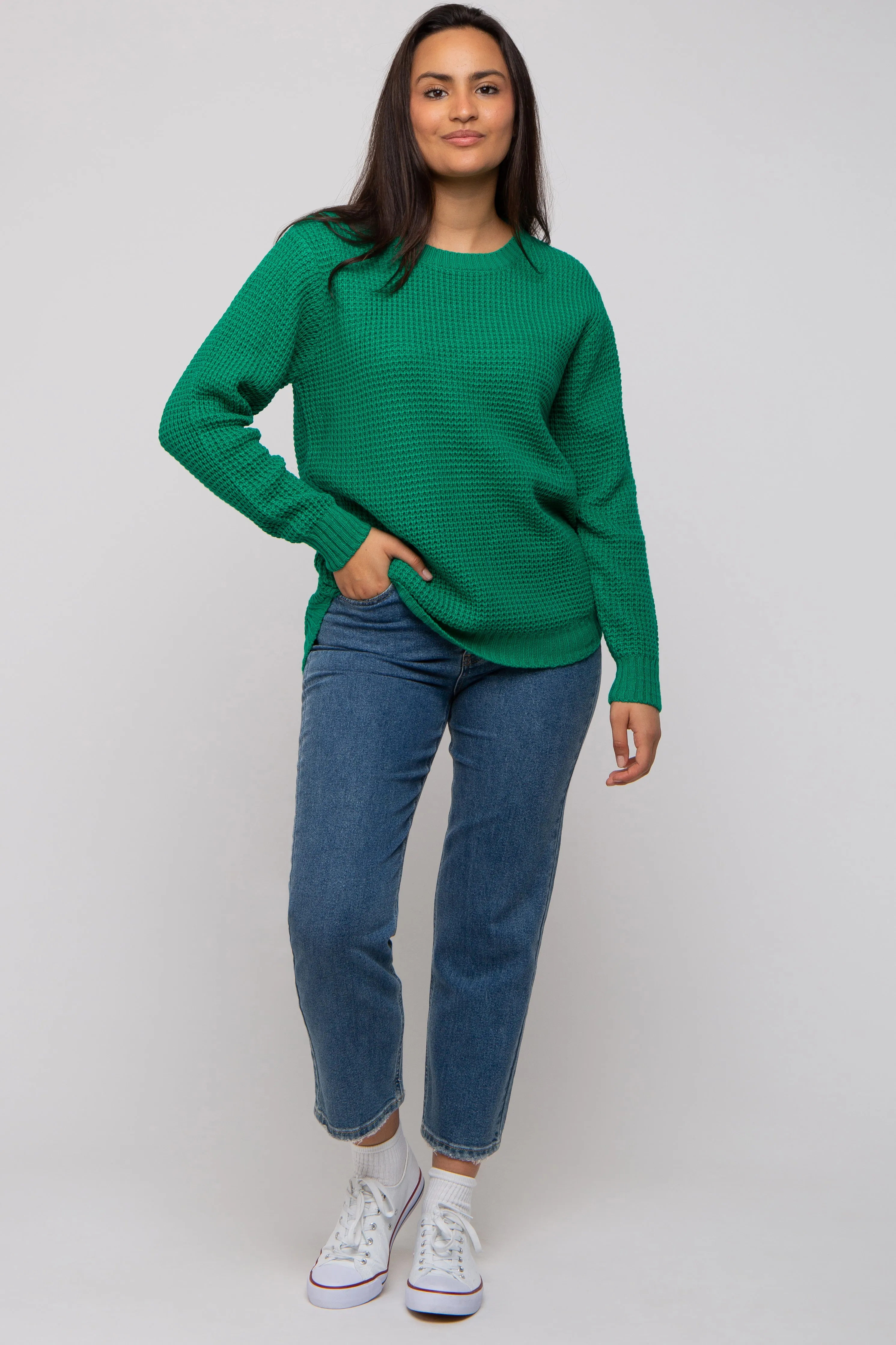 Emerald Green Waffle Knit Round Hem Sweater sold by Pinkblush product image thumbnail 4