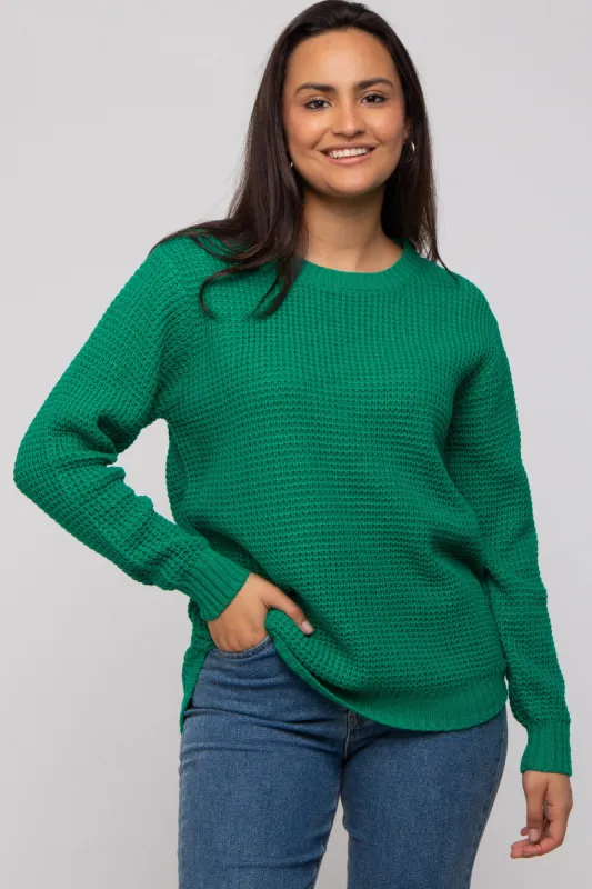 Emerald Green Waffle Knit Round Hem Sweater sold by Pinkblush