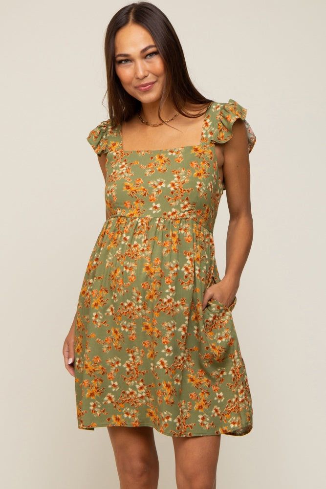 Olive Leaf Print Ruffle Accent Maternity Dress sold by Pinkblush product image thumbnail 2