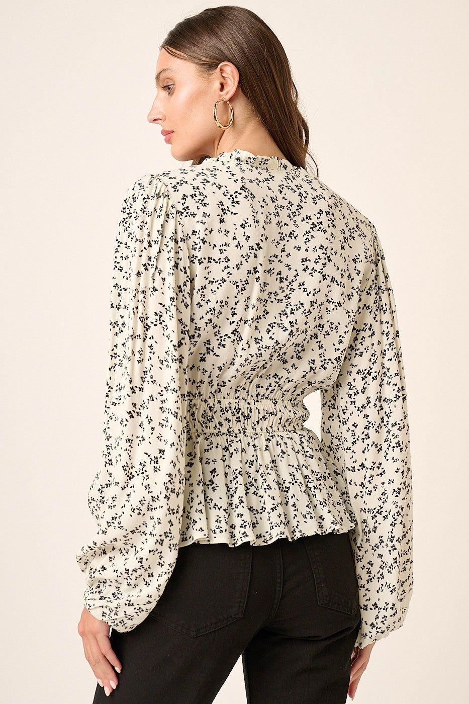 Ivory Flower Print Surplice Front Blouse sold by Pinkblush product image thumbnail 3