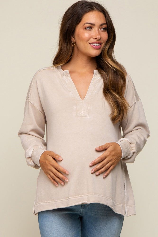 Beige Mineral Washed Terry Knit Maternity Top sold by Pinkblush product image thumbnail 3