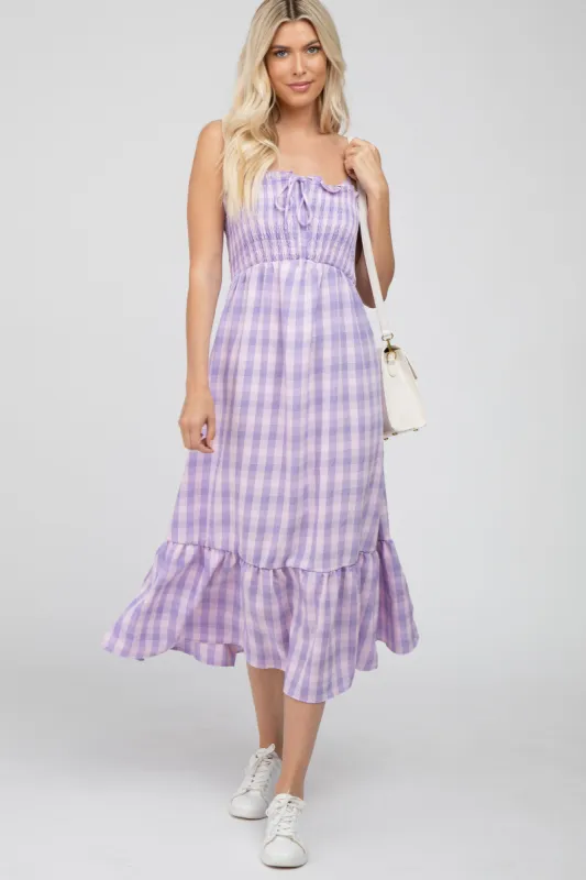 Lavender Plaid Smocked Midi Dress sold by Pinkblush