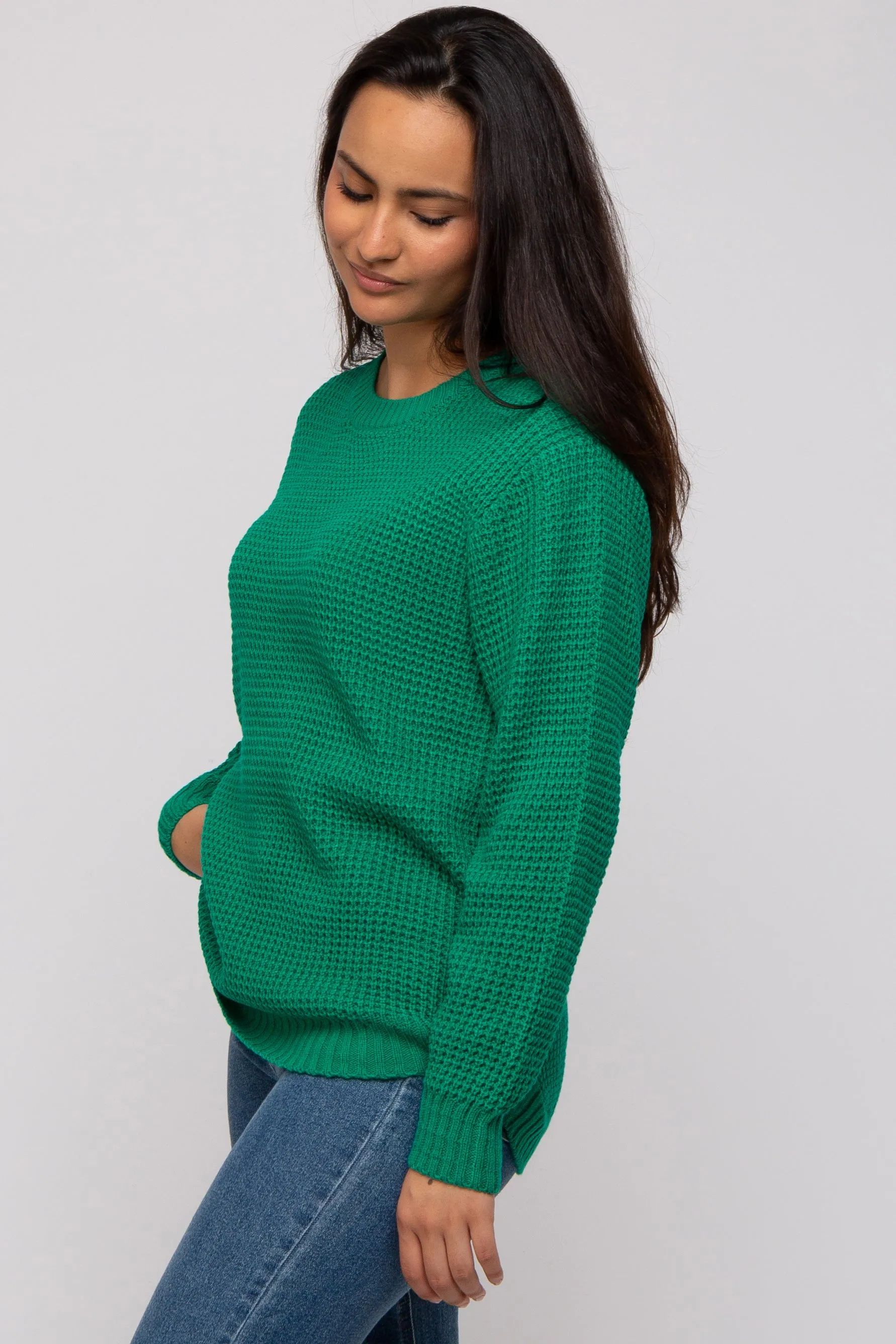 Emerald Green Waffle Knit Round Hem Sweater sold by Pinkblush product image thumbnail 2