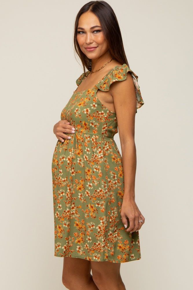 Olive Leaf Print Ruffle Accent Maternity Dress sold by Pinkblush product image thumbnail 3