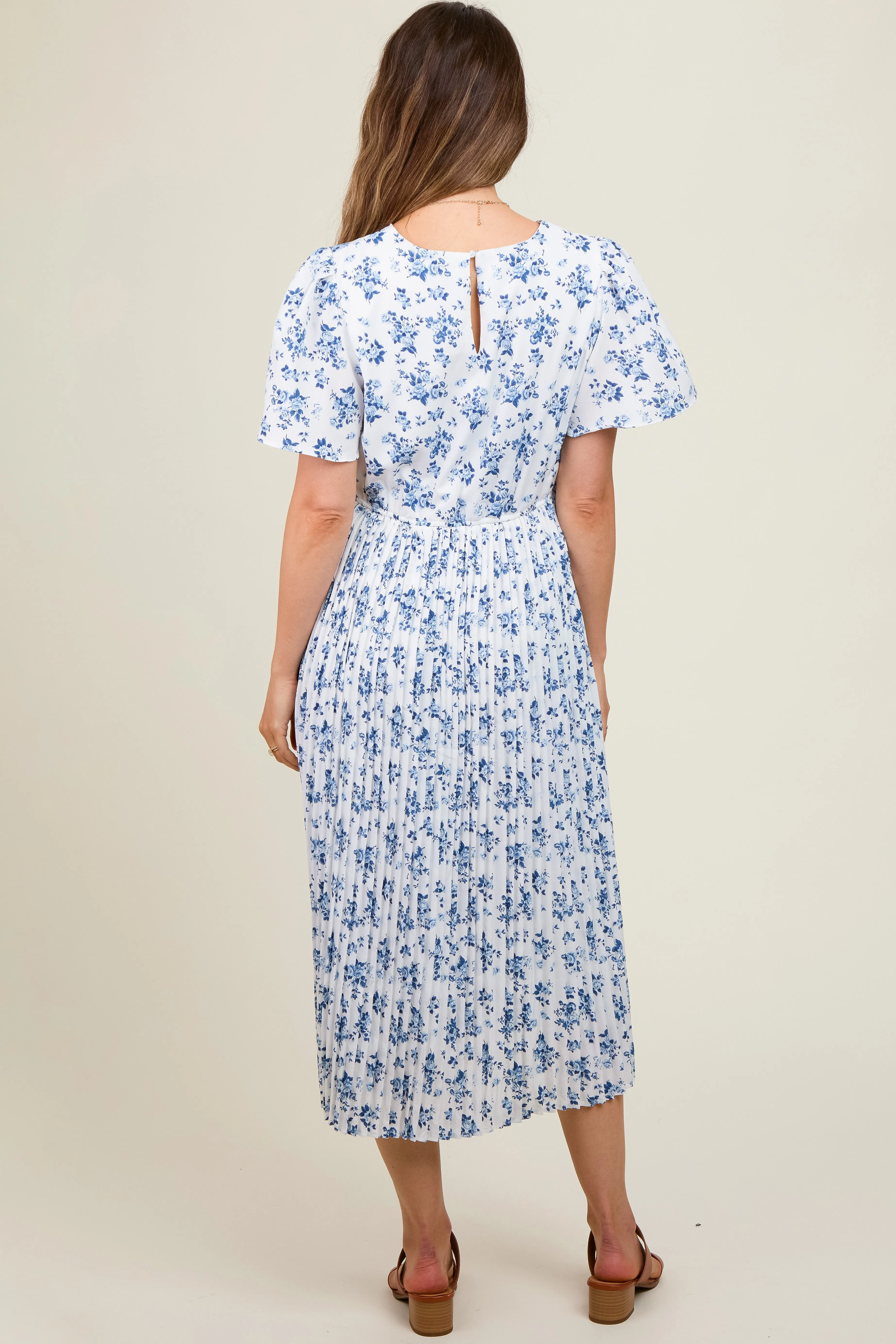 Blue Floral Peated Maternity Midi Dress sold by Pinkblush product image thumbnail 4