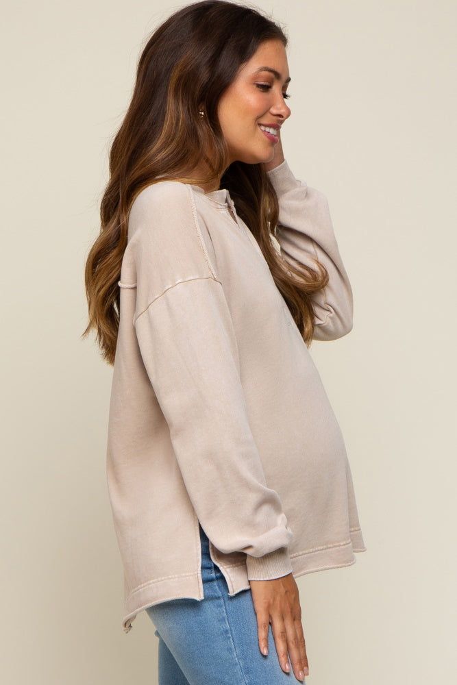 Beige Mineral Washed Terry Knit Maternity Top sold by Pinkblush product image thumbnail 4