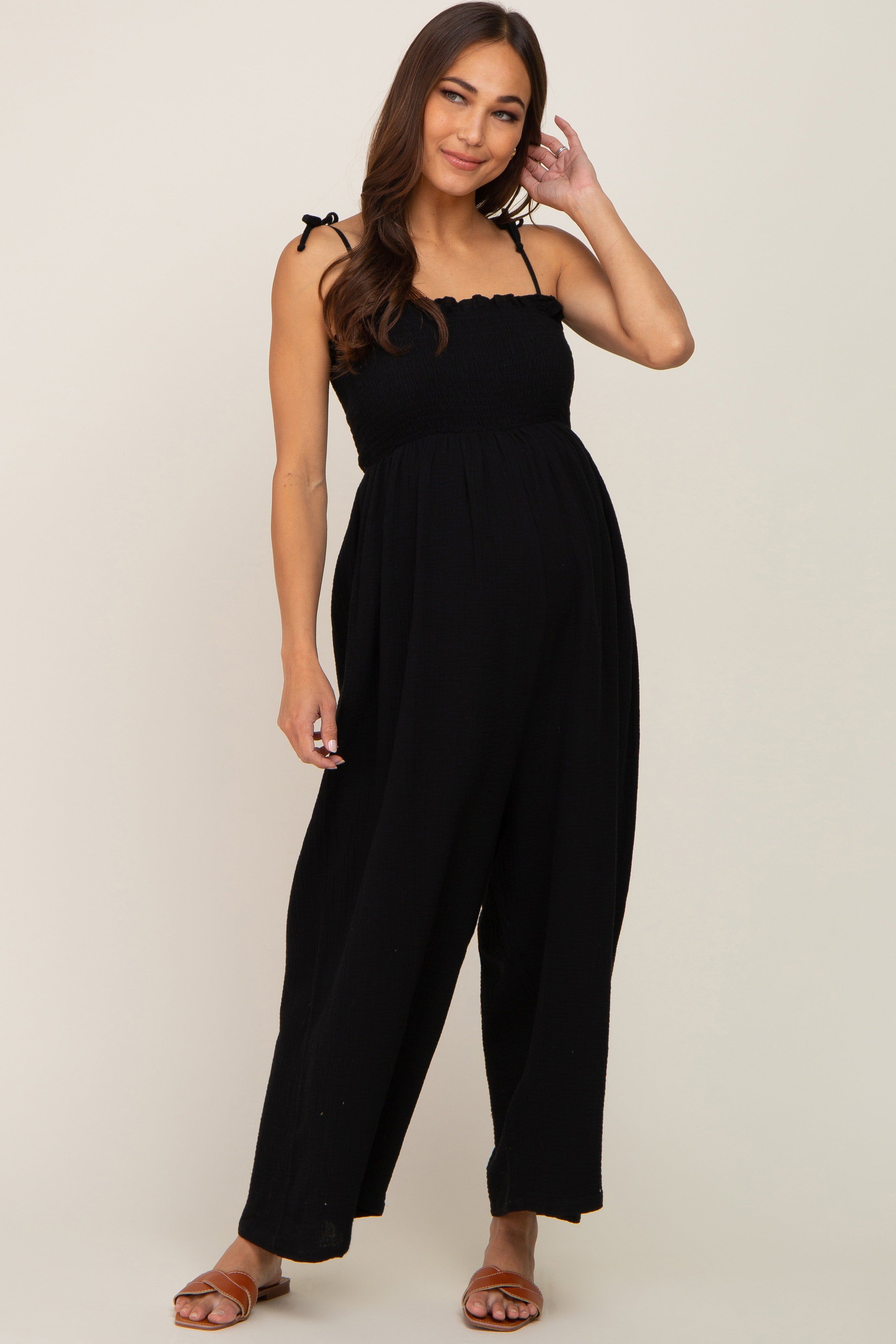 Black Sleeveless Cropped Maternity Jumpsuit sold by Pinkblush product image thumbnail 4