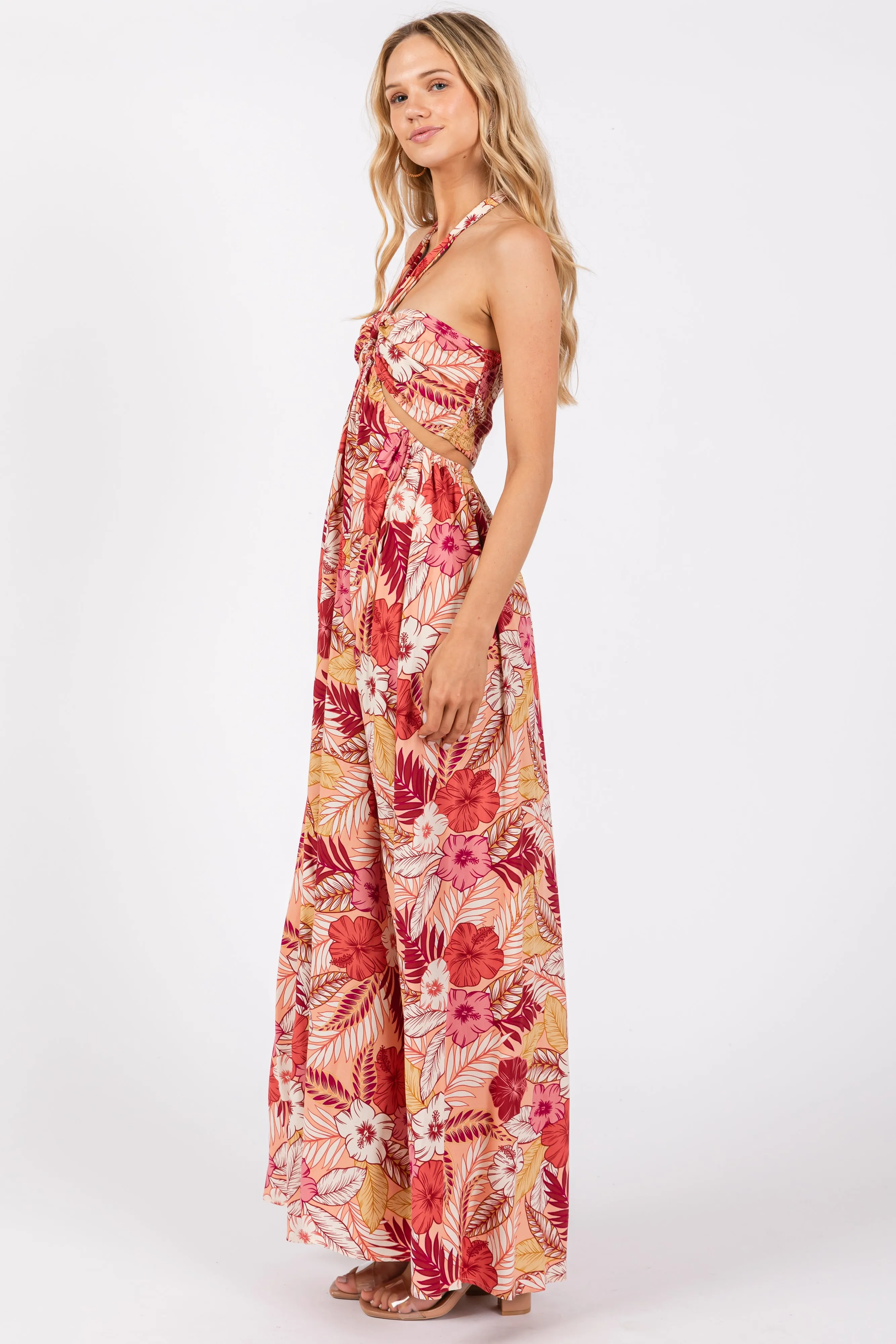 Peach Tropical Print Cutout Halter Neck Maxi Dress sold by Pinkblush product image thumbnail 3