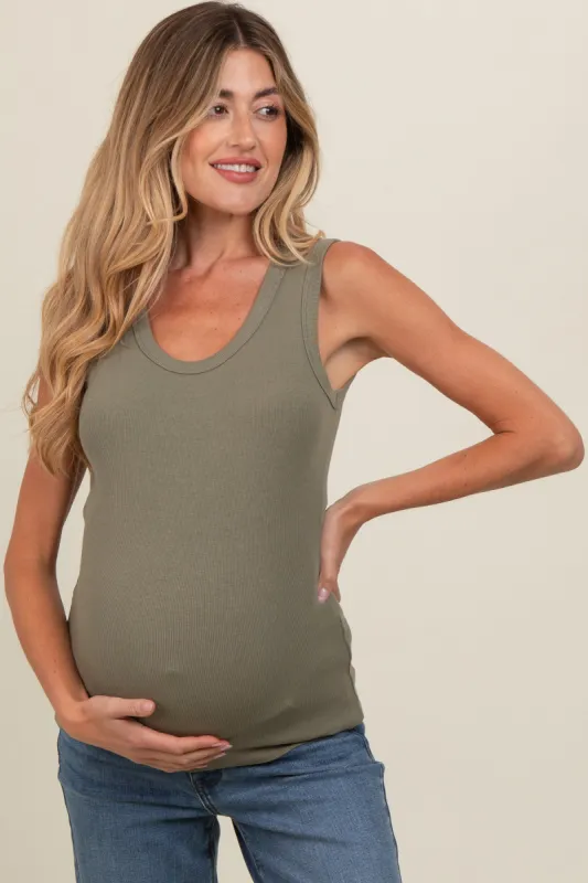Olive Basic Ribbed Knit Maternity Tank sold by Pinkblush