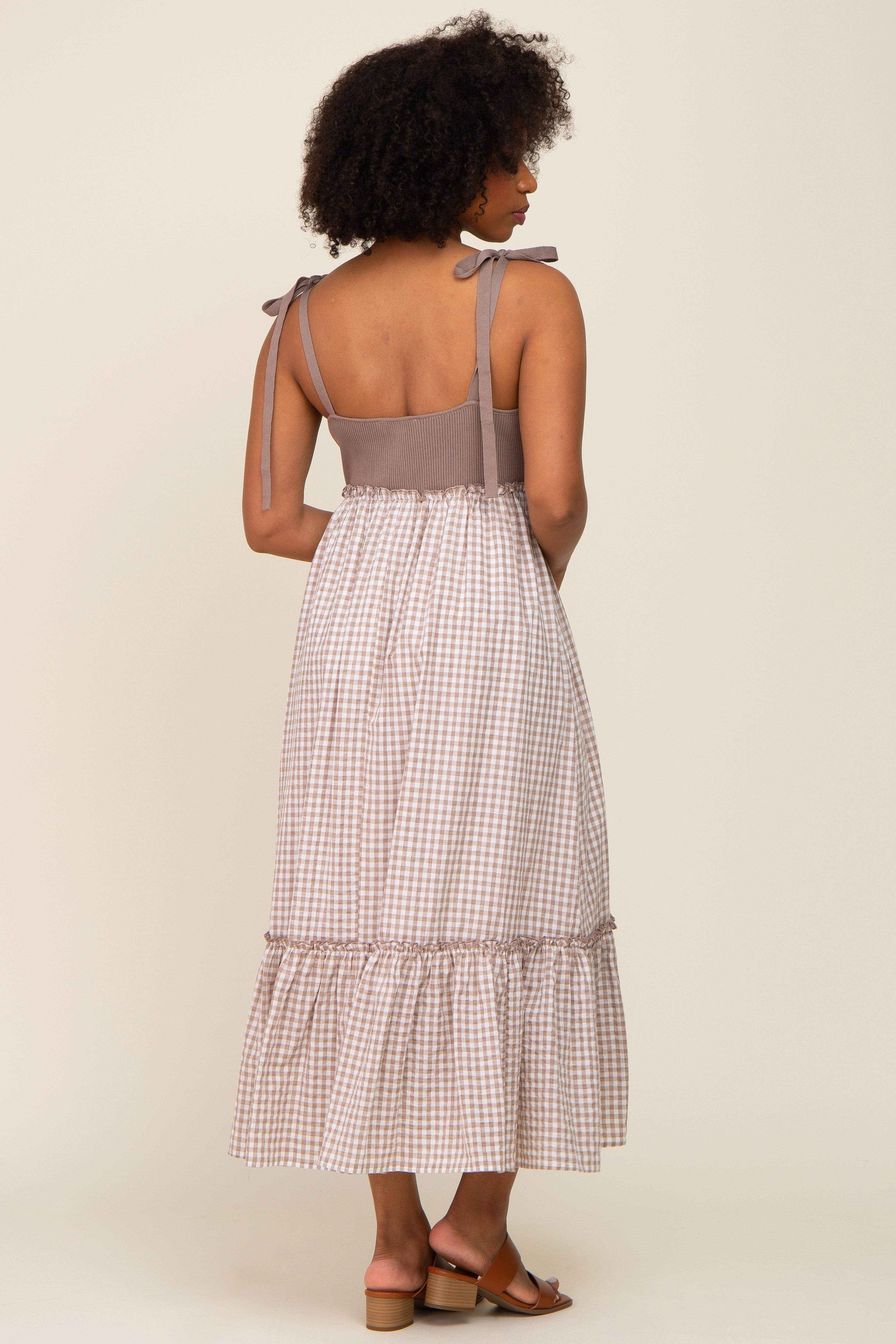 Mocha Gingham Colorblock Dress sold by Pinkblush product image thumbnail 2