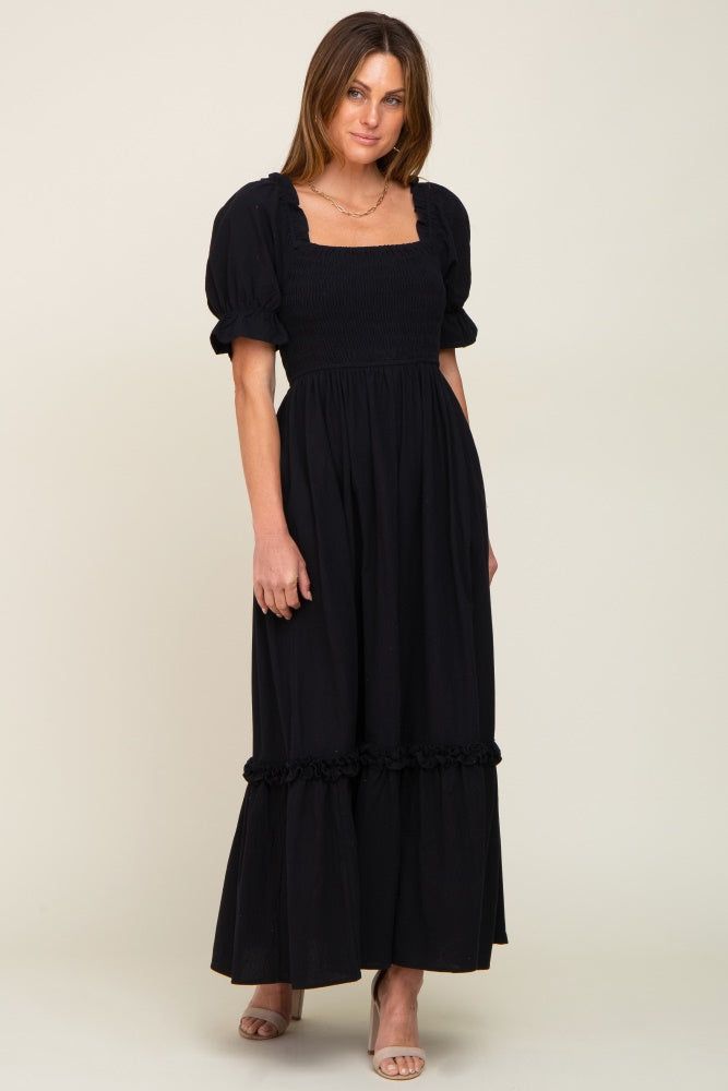 Black Puff Sleeve Ruffle Accent Maxi Dress sold by Pinkblush product image thumbnail 5