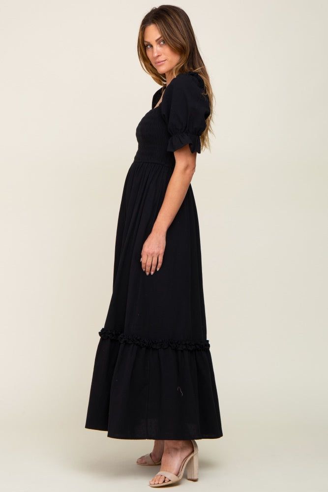 Black Puff Sleeve Ruffle Accent Maxi Dress sold by Pinkblush product image thumbnail 2