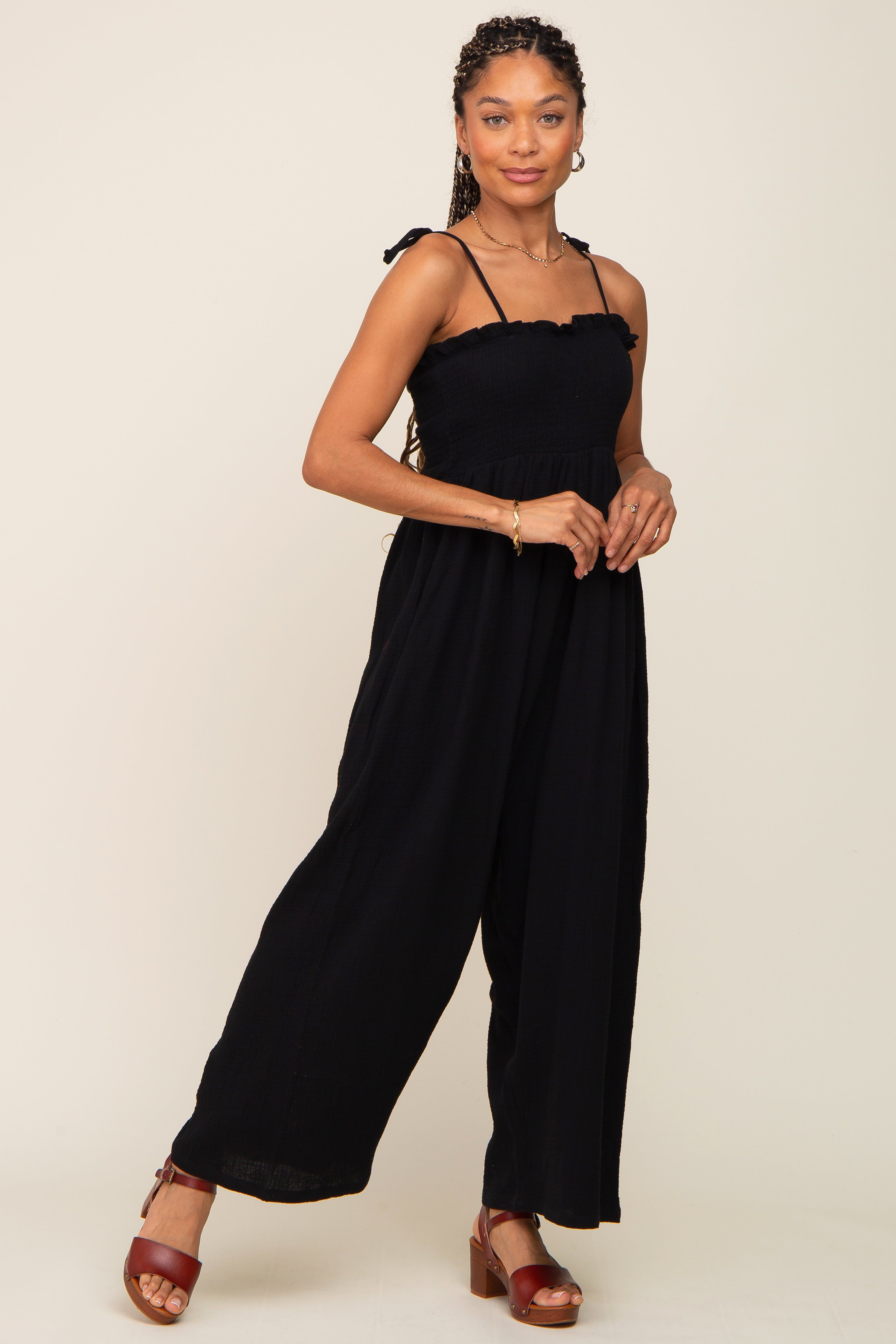 Black Sleeveless Cropped Maternity Jumpsuit sold by Pinkblush product image thumbnail 5