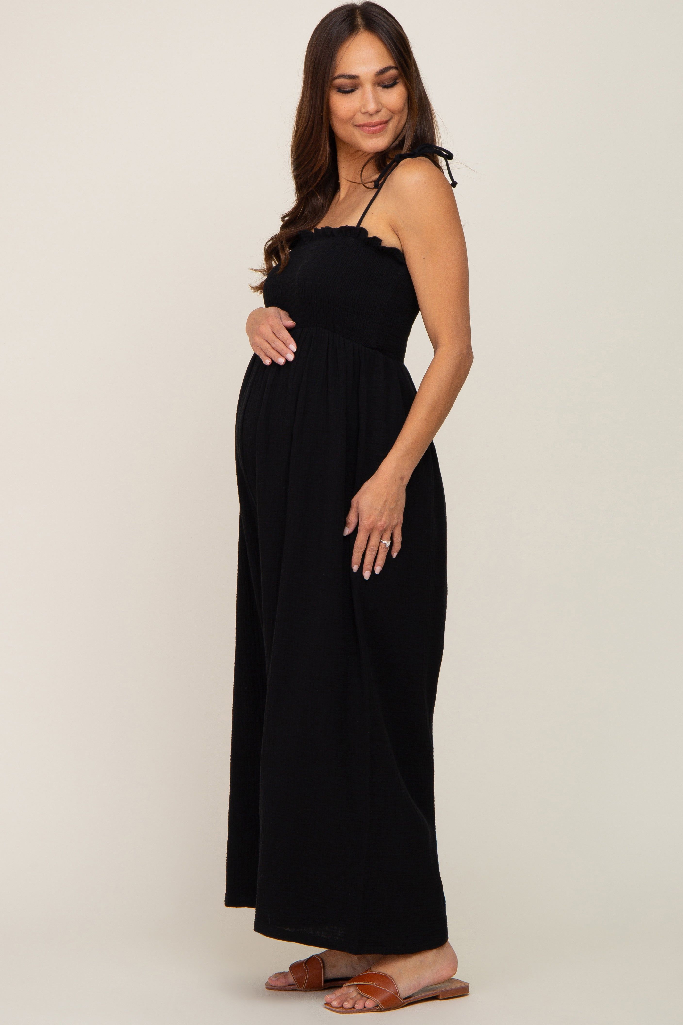 Black Sleeveless Cropped Maternity Jumpsuit sold by Pinkblush product image thumbnail 2