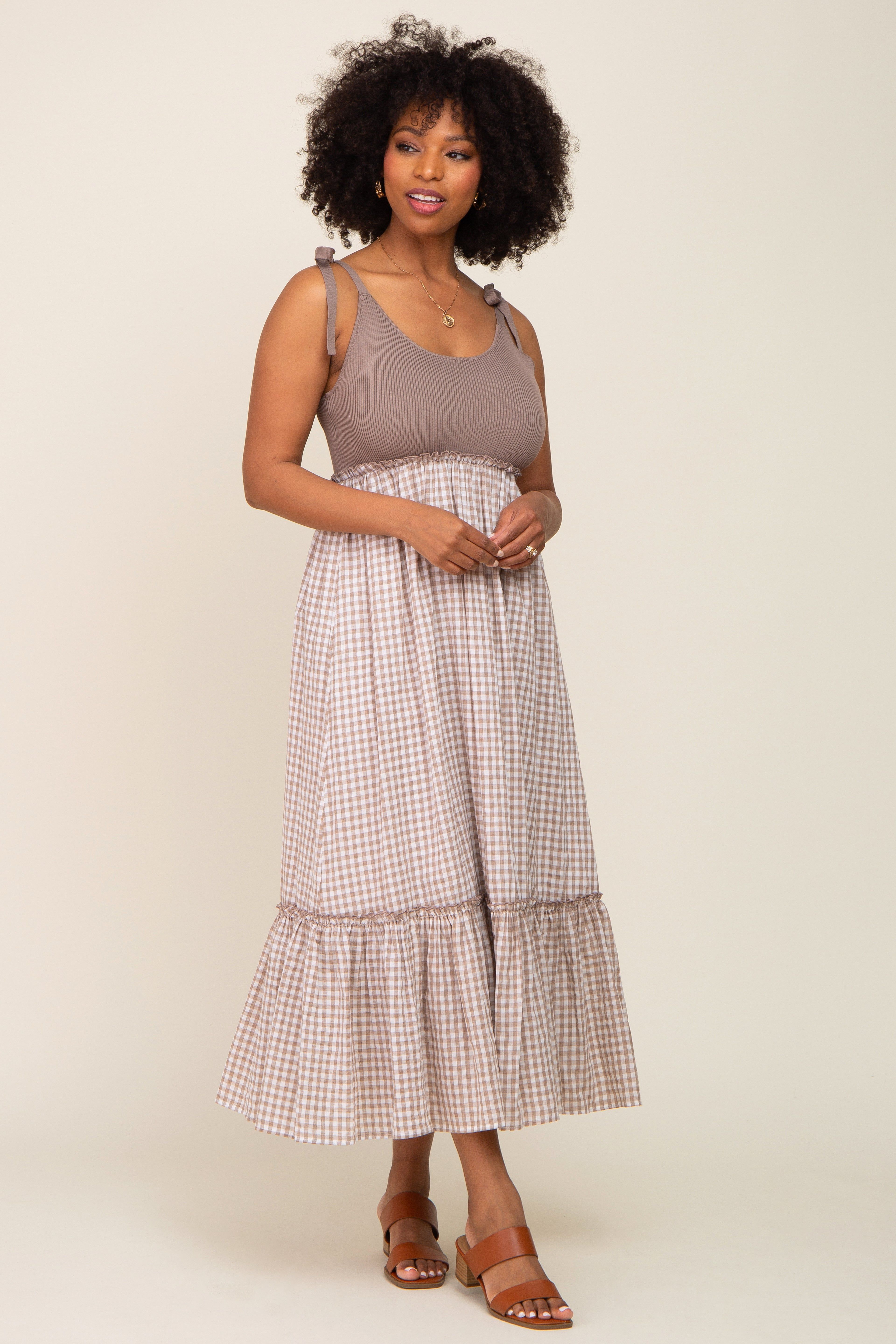 Mocha Gingham Colorblock Dress sold by Pinkblush product image thumbnail 3