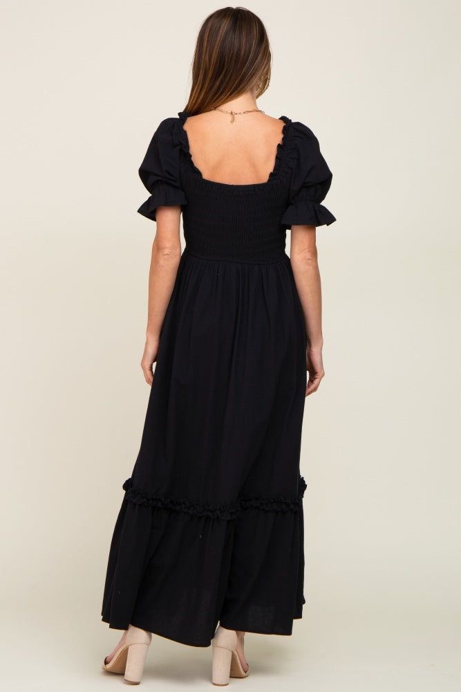 Black Puff Sleeve Ruffle Accent Maxi Dress sold by Pinkblush product image thumbnail 3