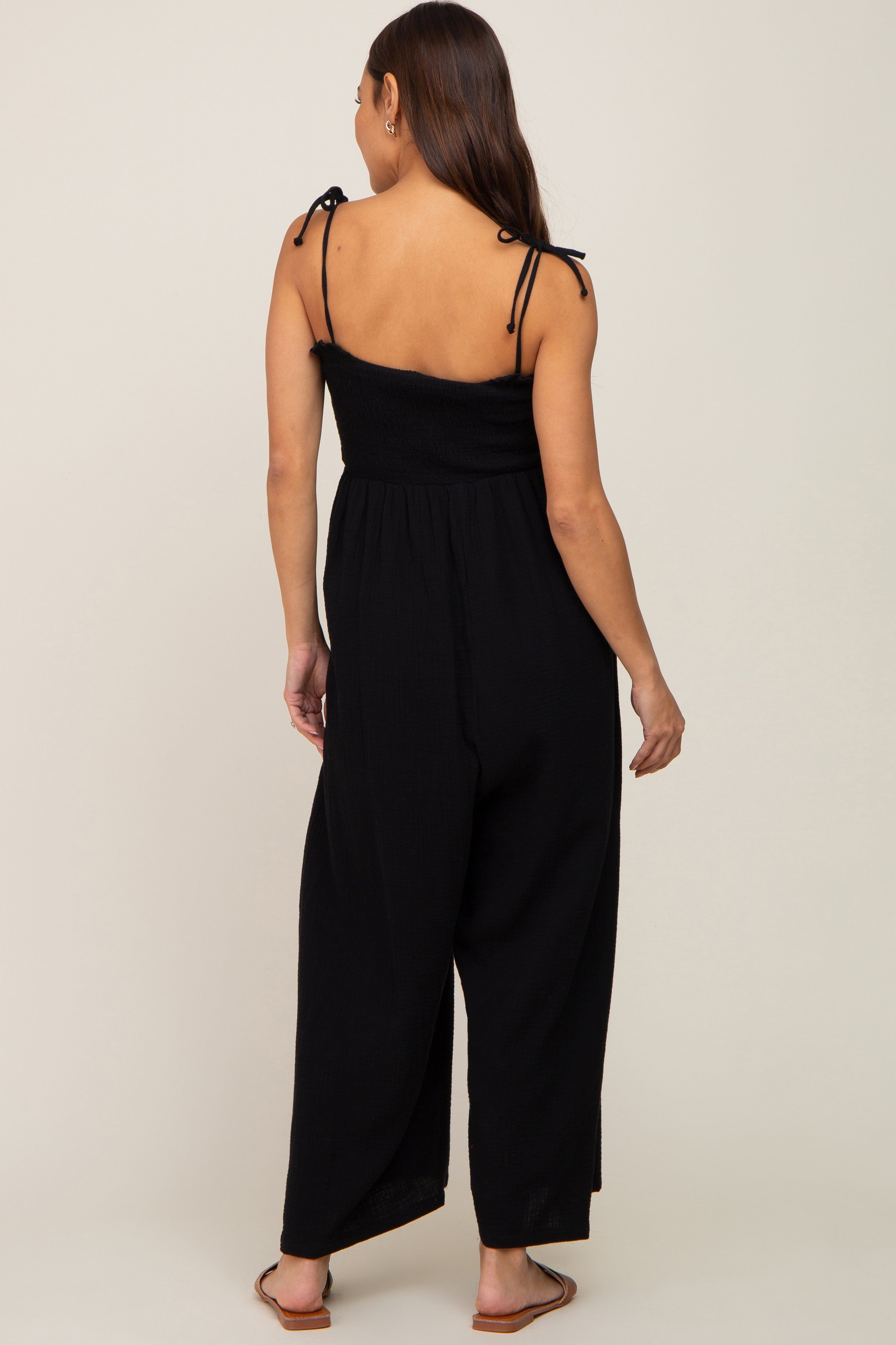 Black Sleeveless Cropped Maternity Jumpsuit sold by Pinkblush product image thumbnail 3
