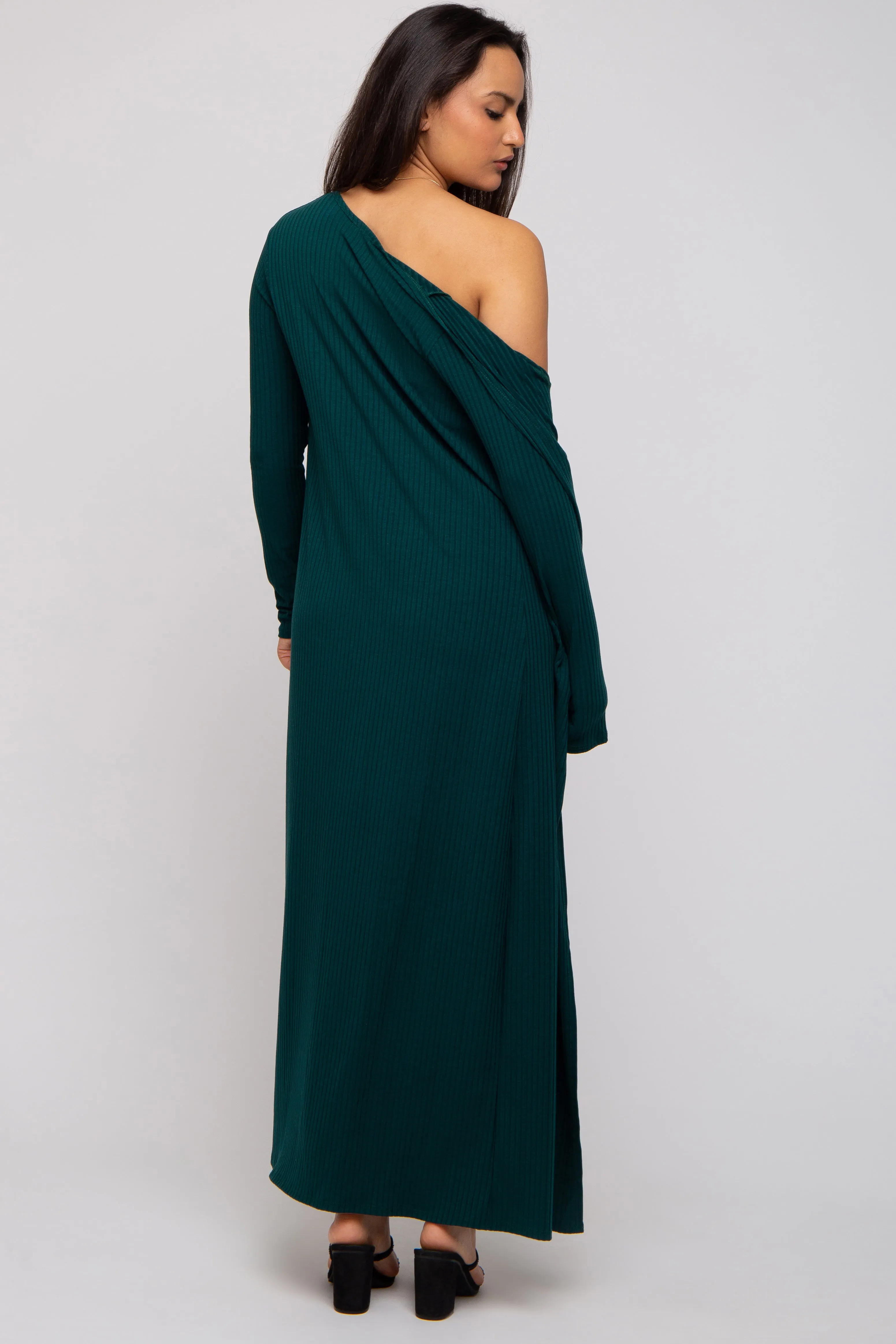 Forest Green Ribbed Sleeveless Dress Cardigan Set sold by Pinkblush product image thumbnail 2