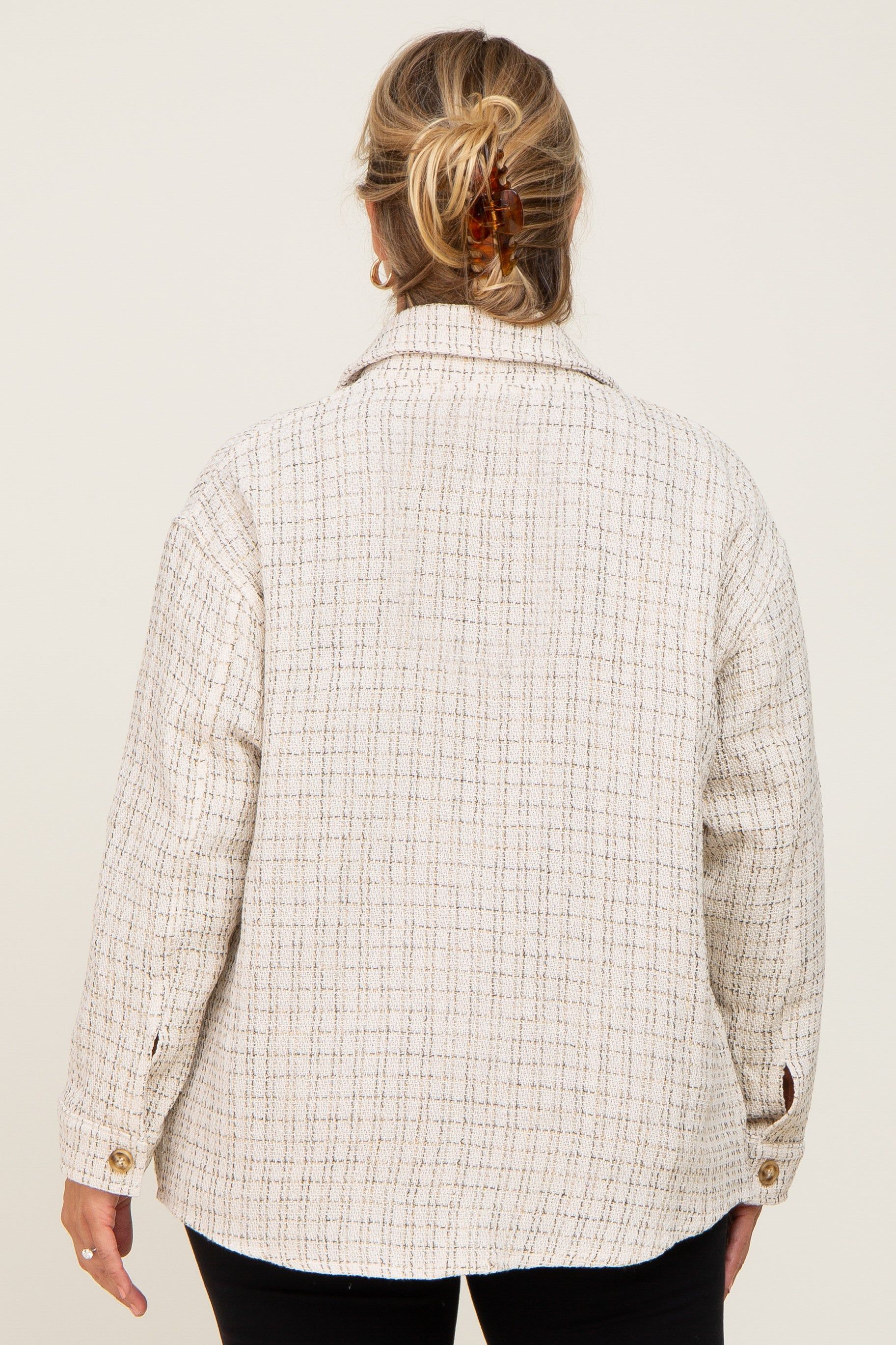 Beige Tweed Front Pocket Maternity Plus Shacket sold by Pinkblush product image thumbnail 3