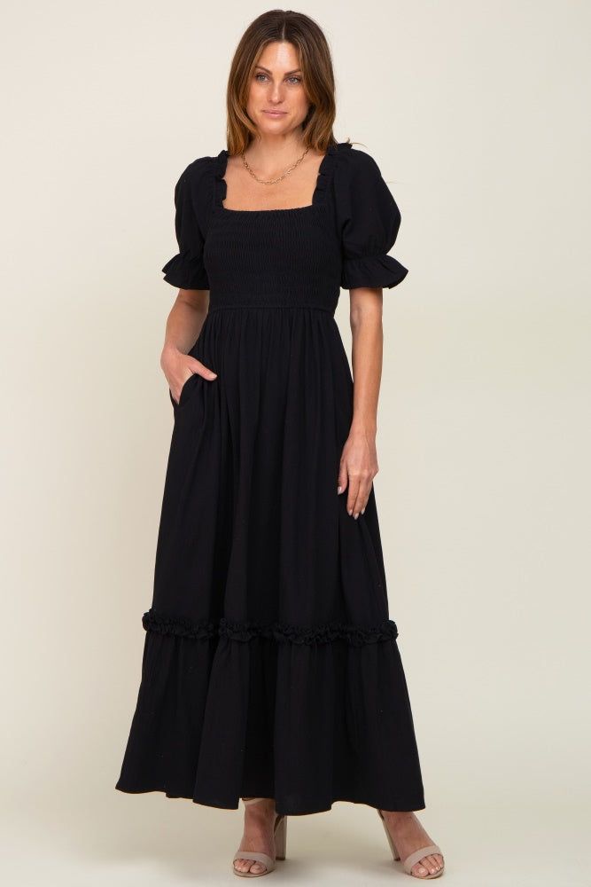 Black Puff Sleeve Ruffle Accent Maxi Dress sold by Pinkblush product image thumbnail 4