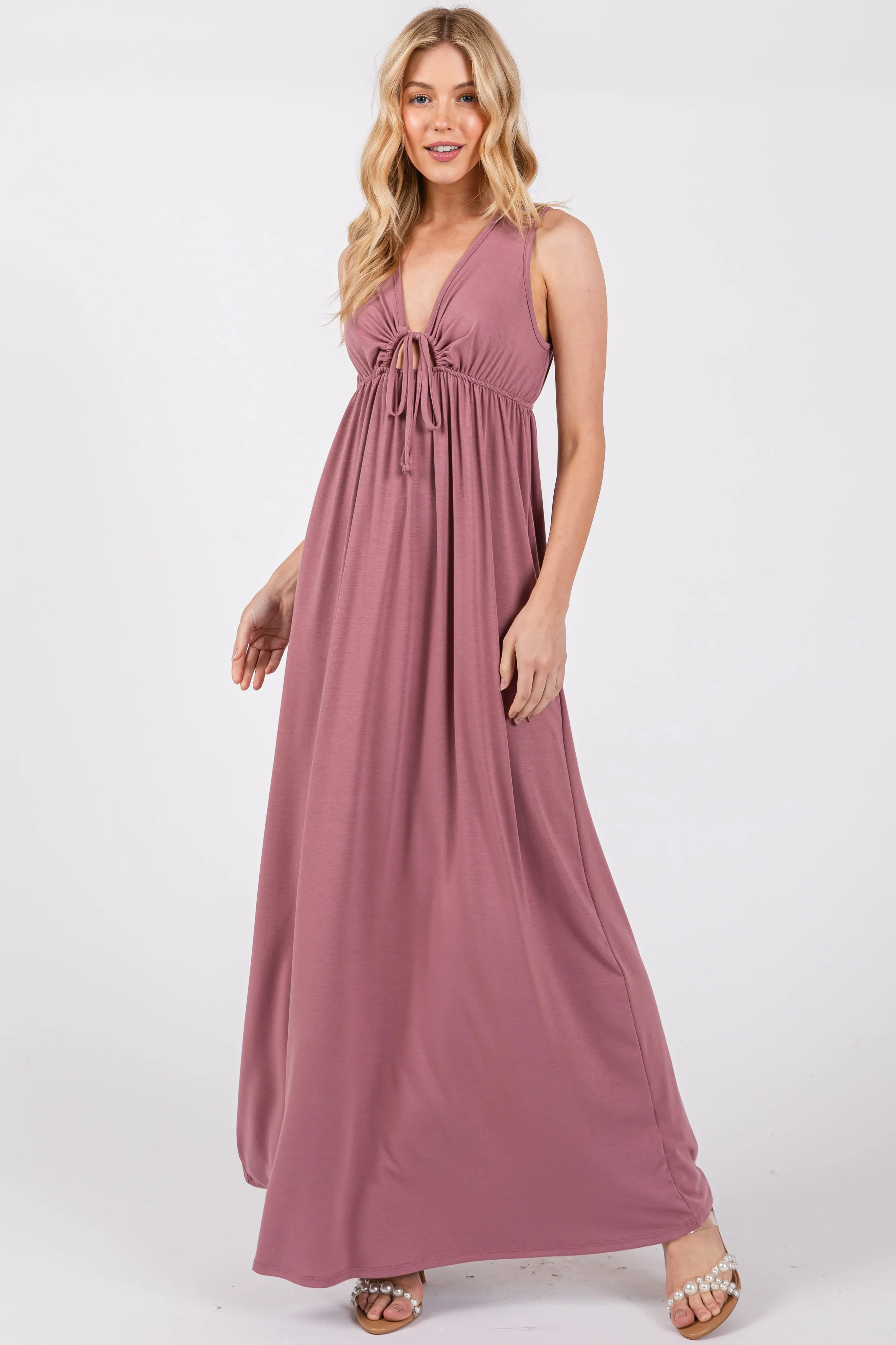 Pink Front Tie Cutout Sleeveless Maternity Maxi Dress sold by Pinkblush product image thumbnail 5