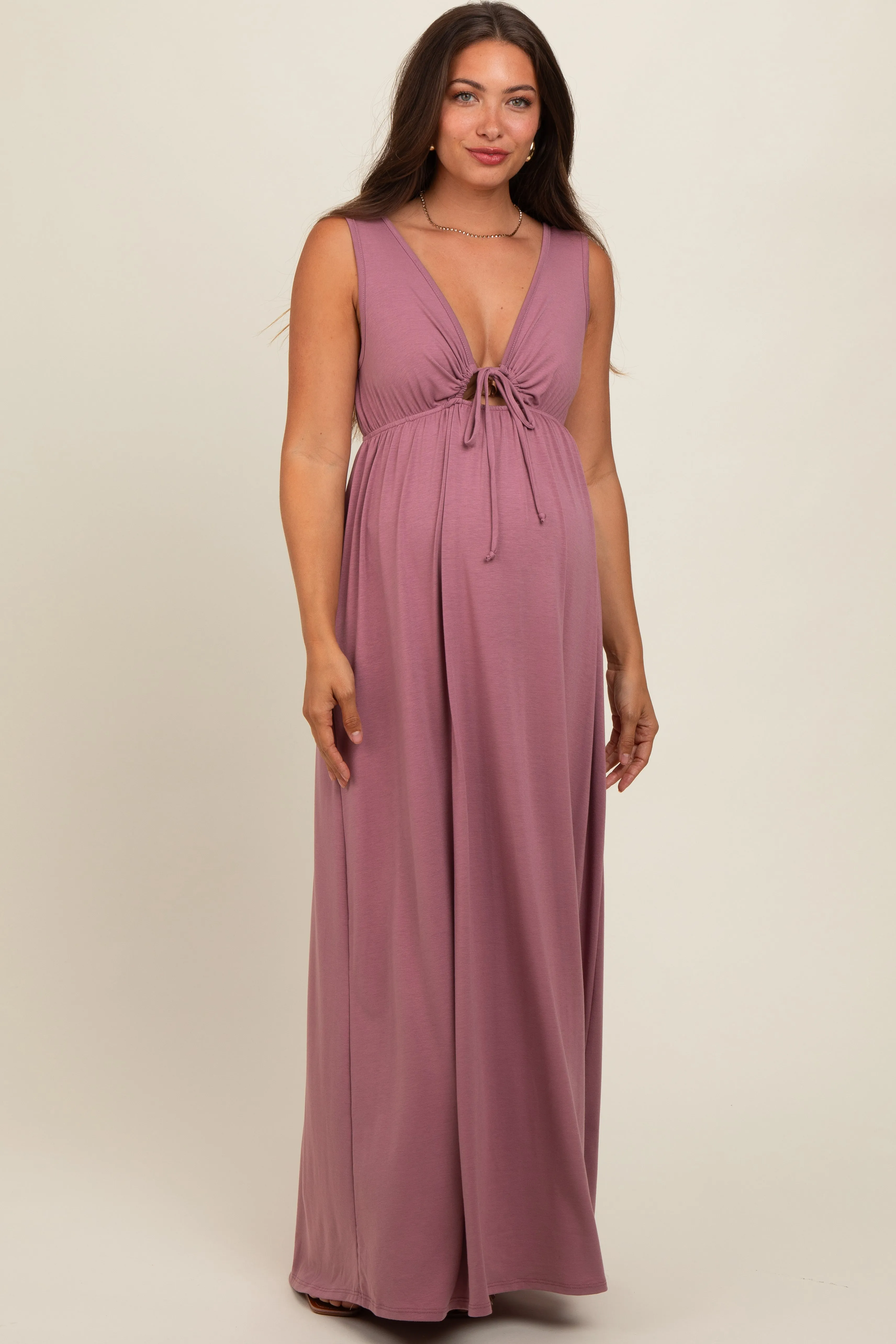 Pink Front Tie Cutout Sleeveless Maternity Maxi Dress sold by Pinkblush product image thumbnail 2