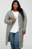 Beige Heathered Ribbed Side Slit Long Plus Cardigan sold by Pinkblush