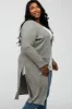 Beige Heathered Ribbed Side Slit Long Plus Cardigan sold by Pinkblush