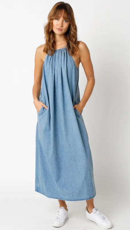 Denim Sleeveless Shift Midi Dress sold by Pinkblush