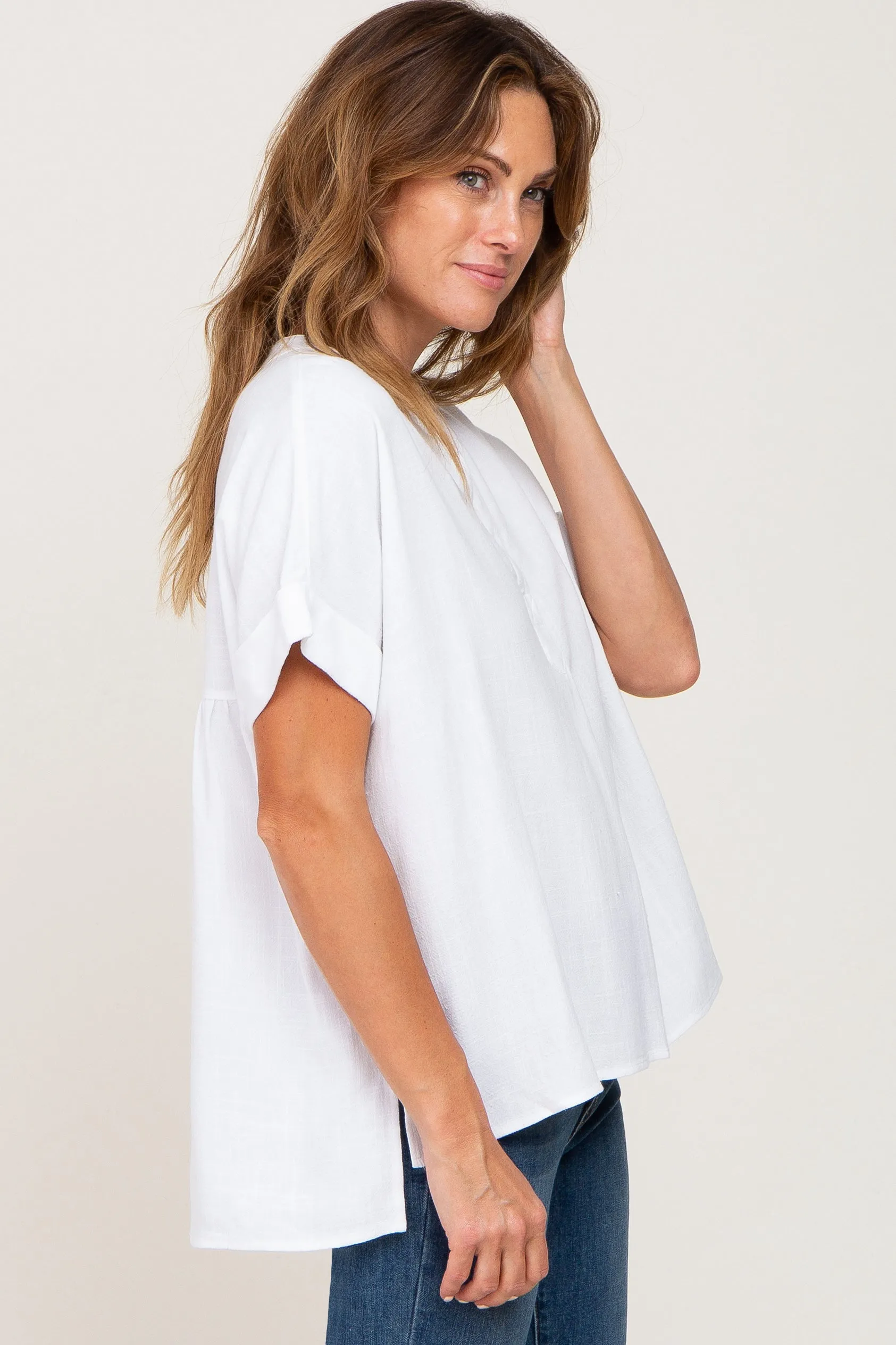 White Split Hem Cuffed Top sold by Pinkblush product image thumbnail 2