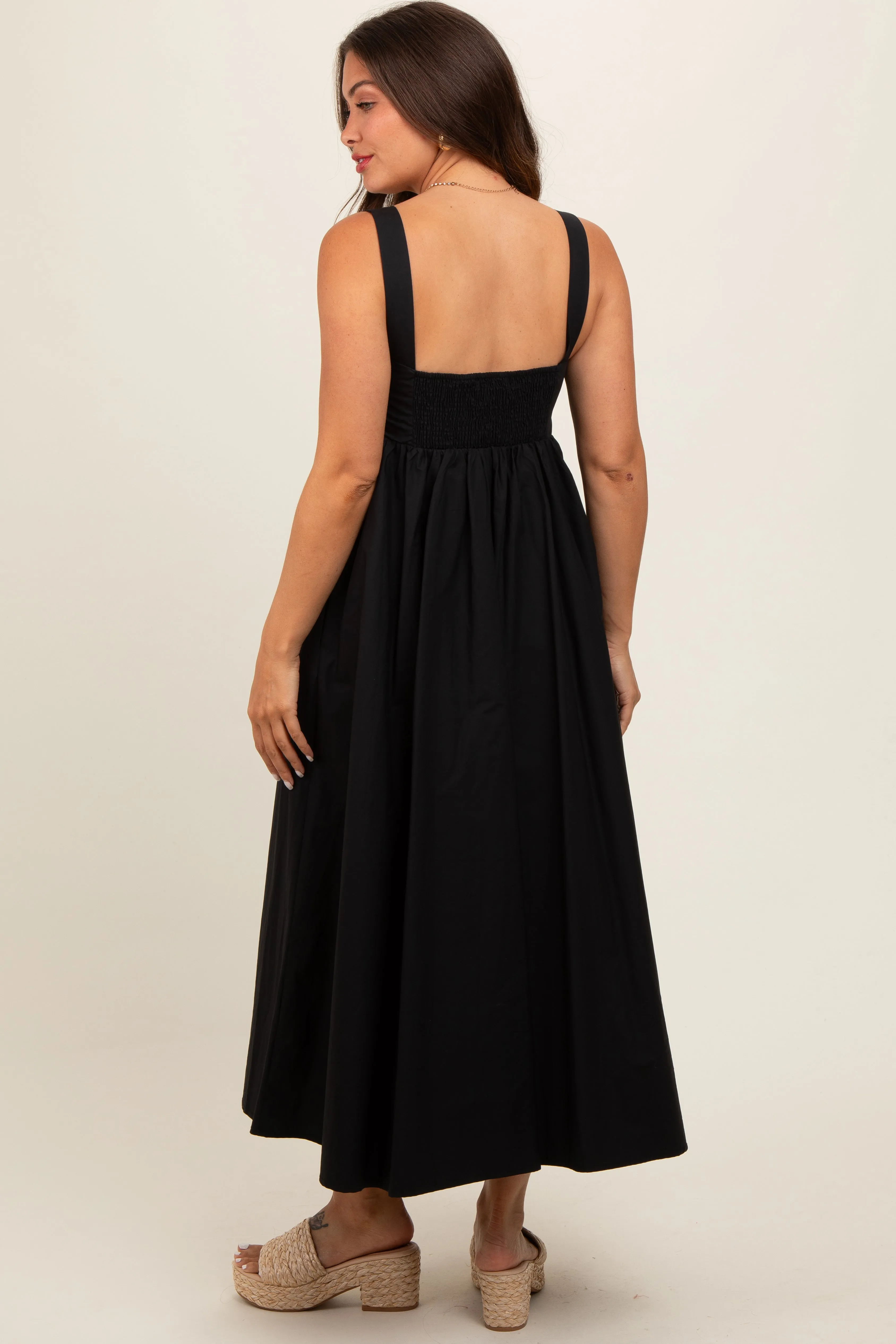 Black Front Tie Sleeveless Maternity Midi Dress sold by Pinkblush product image thumbnail 2